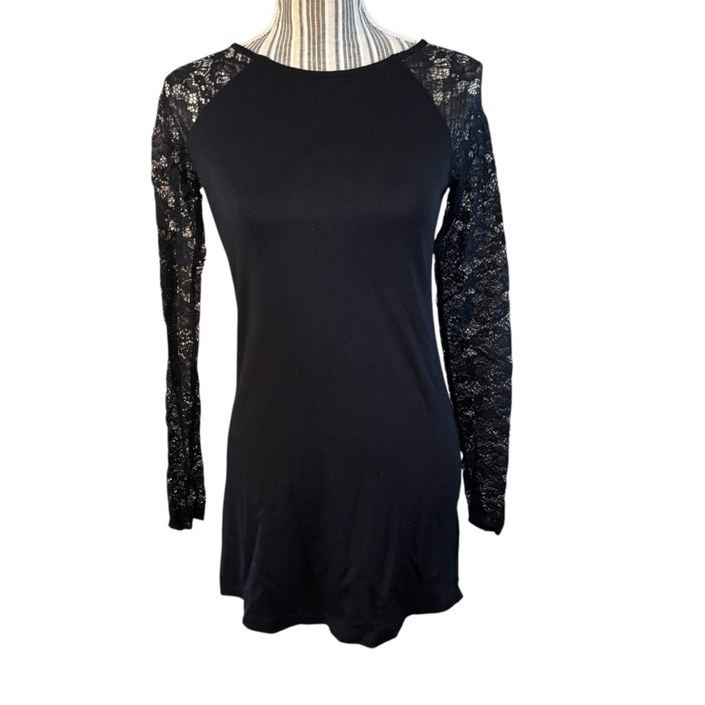 Divided Mini Dress Sz 2 Black Lace Sleeves Viscose Blend Stretch Bodycon Party